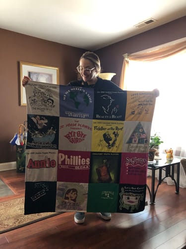 T-shirt quilt with theater, musicals themes by Angela from PA