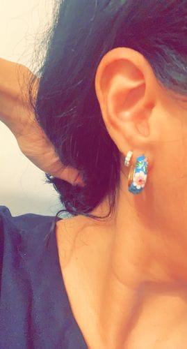 Customer photo review of Gold Hoop Flower Earrings