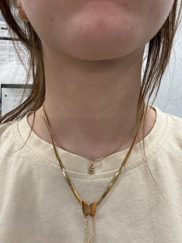 Customer photo review of Bubble Letter Necklace