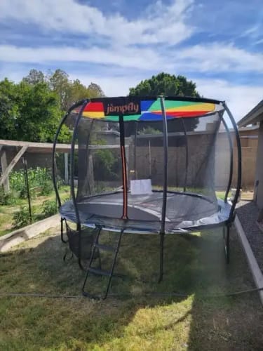Customer photo review of Classic Outdoor Trampoline with Basketball Hoop