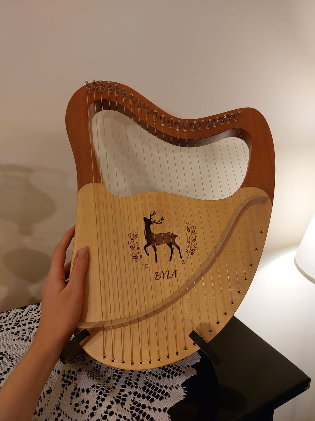 Customer photo review of Lyre Harp 21 String BYLA Deer Mahogany w/Case