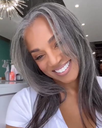 Customer photo review of Luvwin Salt & Pepper Gray Beginner Friendly Glueless Straight Wig 100% Human Hair