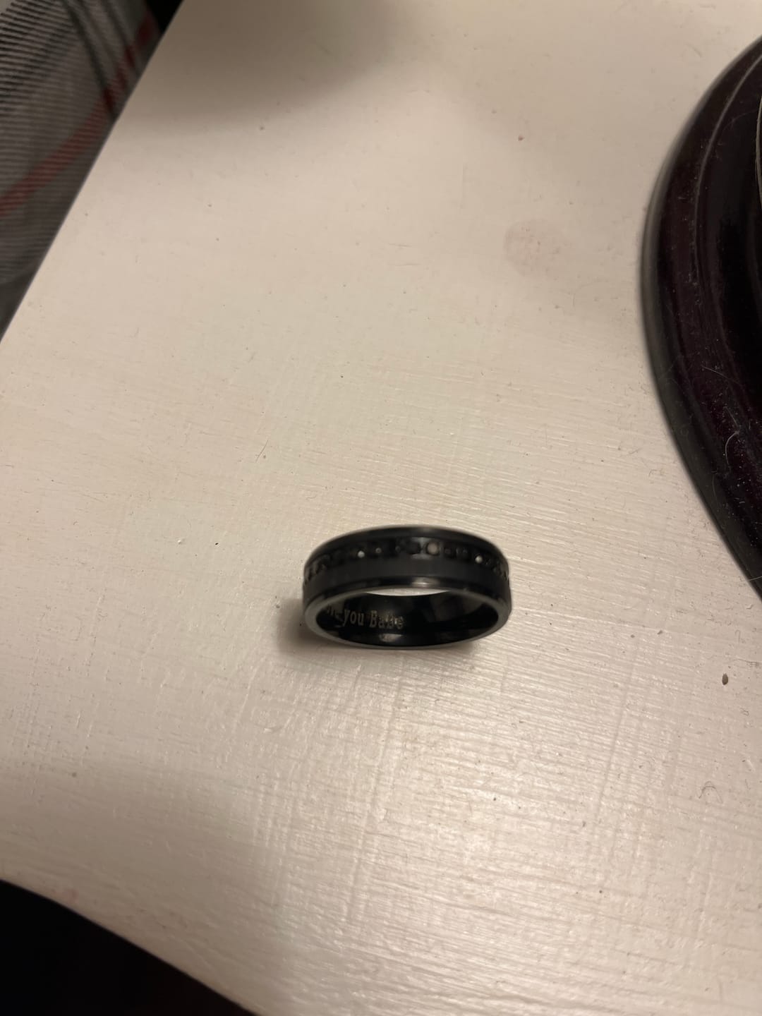 Customer photo review of 8mm Black Titanium Wedding Ring with Round Black Diamonds