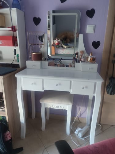 Customer photo review of Μπουντουάρ Κρεβατοκάμαρας με Φωτισμό LED Αφής Καθρέφτη Σκαμπό Τραπέζι Μακιγιάζ RD-T25WL