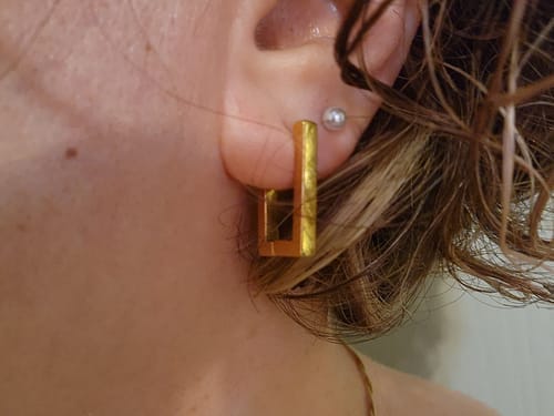 Customer photo review of Gold Rectangle Hoop Earrings