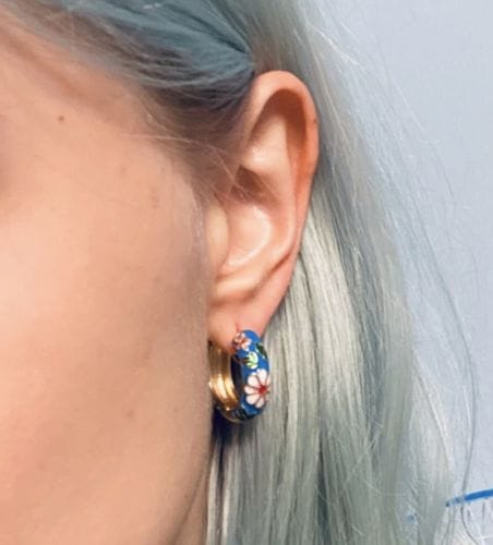 Customer photo review of Gold Hoop Flower Earrings