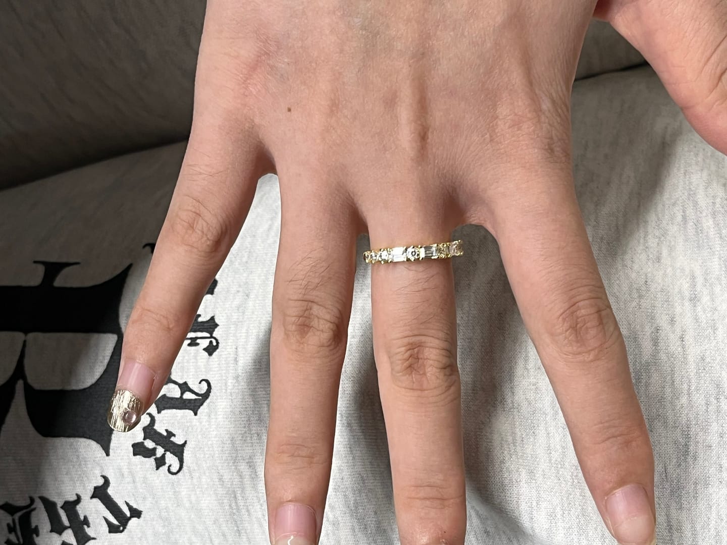 Customer photo review of S925 1.5 Ct Fashion Yellow Gold Half Emerald & Round Cut Wedding Band In Sterling Silver