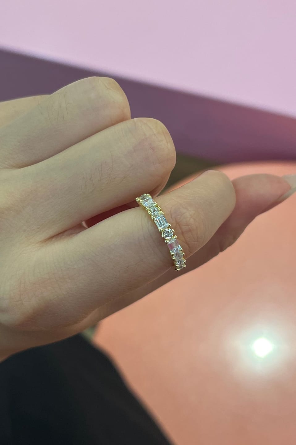 Customer photo review of S925 1.5 Ct Fashion Yellow Gold Half Emerald & Round Cut Wedding Band In Sterling Silver