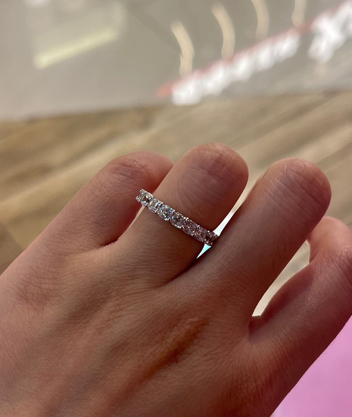 Customer photo review of S925 2.5 Carat Cushion Cut Women's Wedding Band In Sterling Silver Stackable Ring
