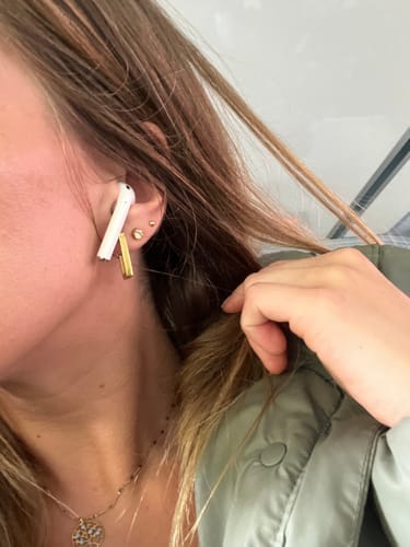 Customer photo review of Gold Rectangle Hoop Earrings