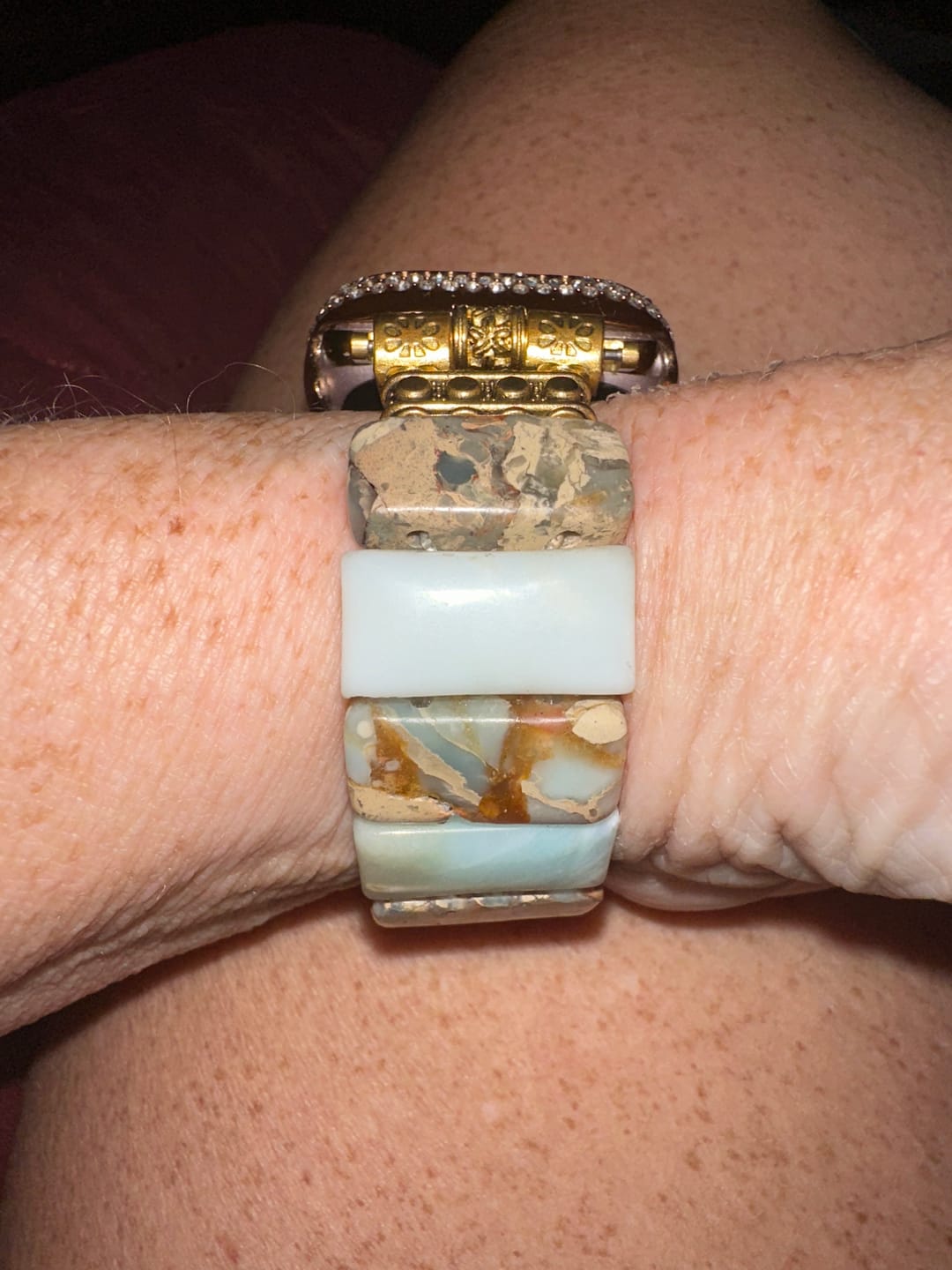 Customer photo review of Earth Amazonite Stretch Apple Watch Strap