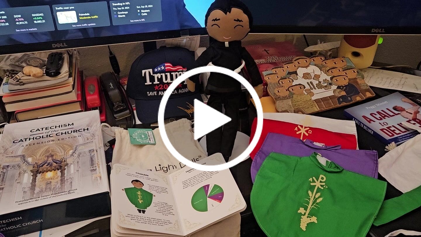 Customer video review of Father Mark Catholic Priest Rag Doll 14 Piece Set
