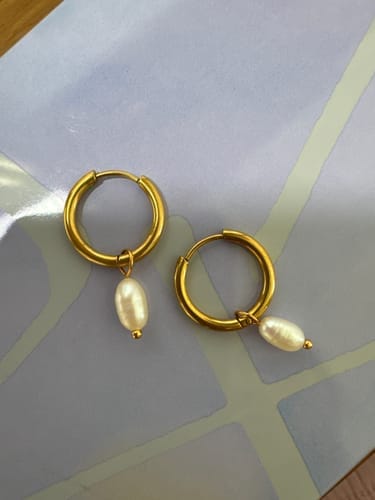 Customer photo review of Freshwater Pearl Bella Hoop Earrings