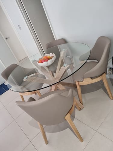 Customer photo review of Xander 119cm Glass Dining Table in Oak