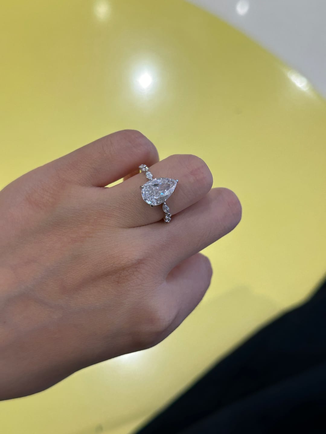 Customer photo review of S925 3 Ct Sparkle Pear Cut Simulated Diamond Engagement Ring In Sterling Silver