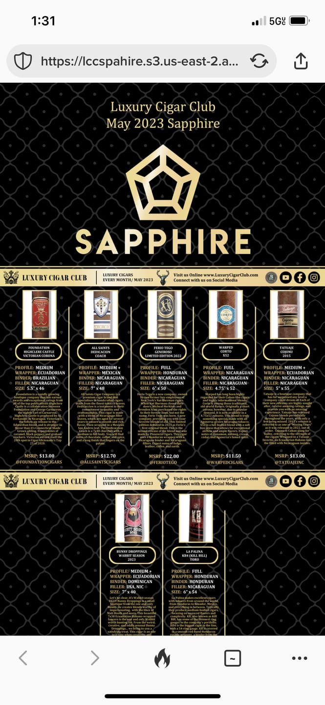 Customer photo review of Sapphire Subscription Luxury Cigars Monthly