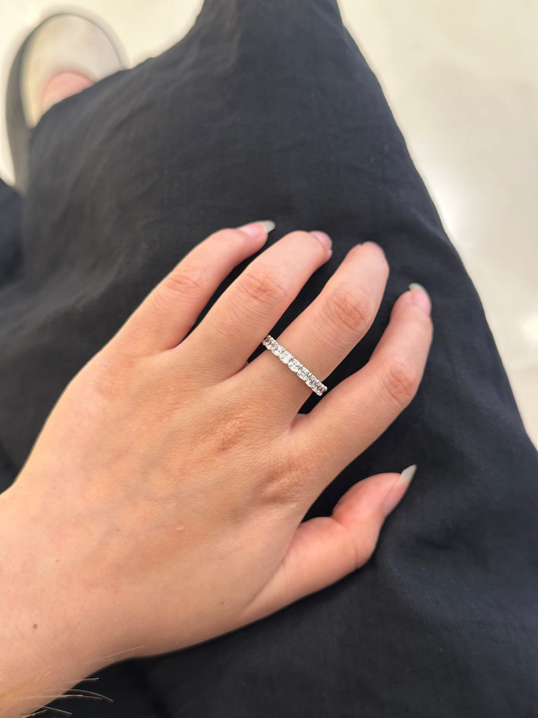 Customer photo review of S925 2.5 Carat Cushion Cut Women's Wedding Band In Sterling Silver Stackable Ring