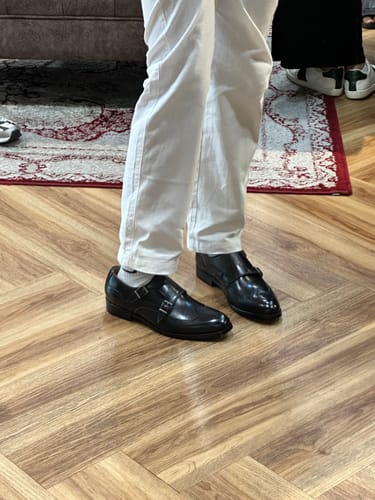 Customer photo review of Double Monk Strap Brogue Wingtip - Solid Black (Hand Painted Patina)