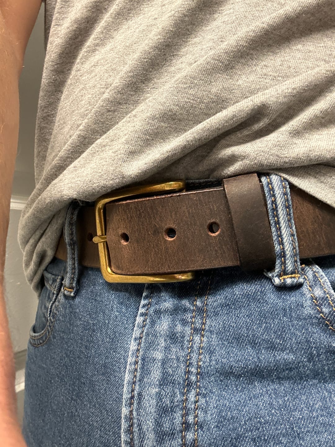Customer photo review of The Spartan Belt - Brown Leather Belt With Leather Wrapped Buckle