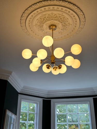 Customer photo review of 6/8/12-Light Mid-Century Modern Opal White Glass Globe Chandelier