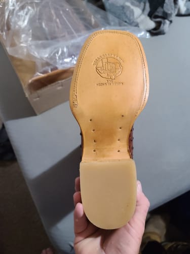 Customer photo review of Men’s Cognac Ostrich Leather Boots With Brown Shaft