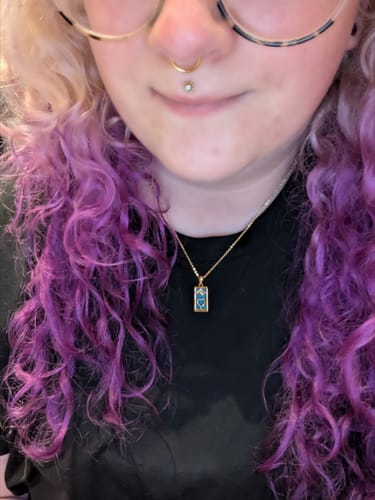 Customer photo review of The Empress - Tarot Card 18k Dainty Necklace with Blue Enamel