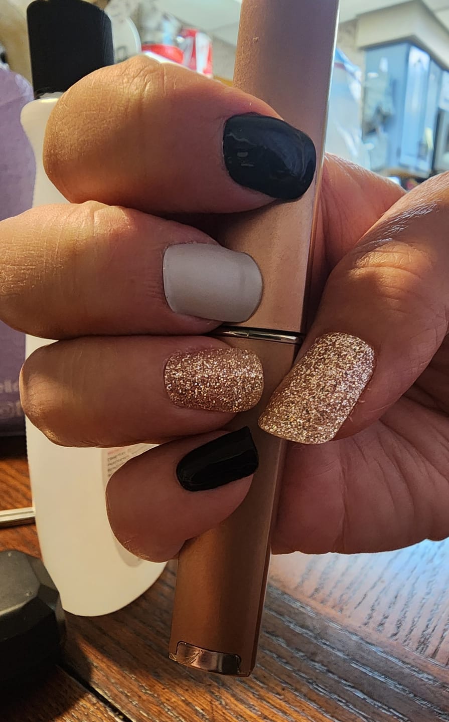 Customer photo review of Silver Stardust Shimmer DIY Semicured Gel Nail Sticker Kit