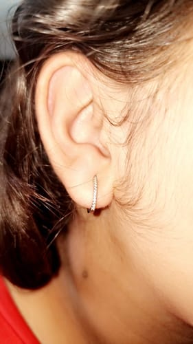 Customer photo review of Silver Zircon Twinkling Hoop Earrings