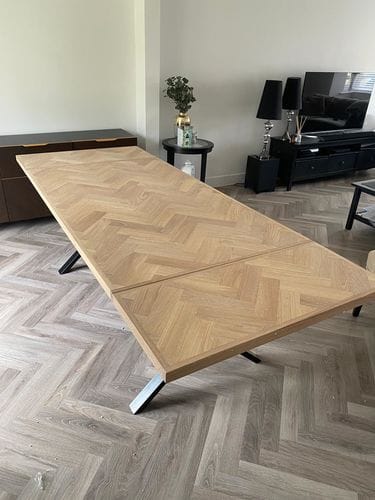 Customer photo review of Astrid Cotton Herringbone Dining Table Extendable