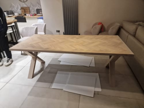 Customer photo review of Astrid Cotton Herringbone Dining Table Extendable