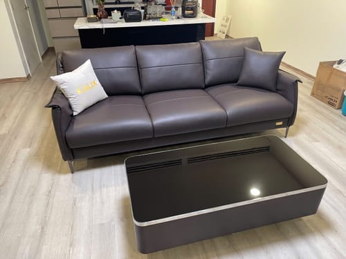 Customer photo review of Bàn trà mặt đá Ceramic, khung gỗ phủ Veneer màu óc chó kết hợp viền inox 304 - VERITAS