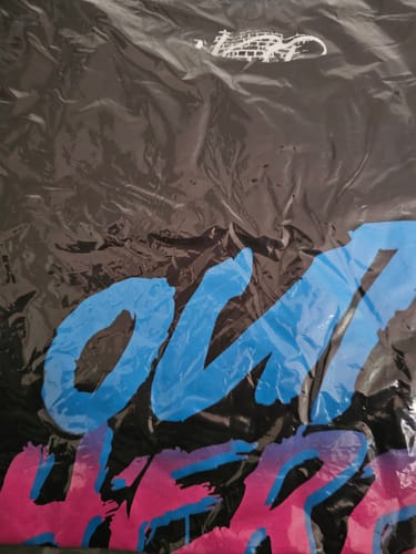 Customer photo review of Out Here Trusting God T-Shirt (Black Shirt/Blue & Pink Print)