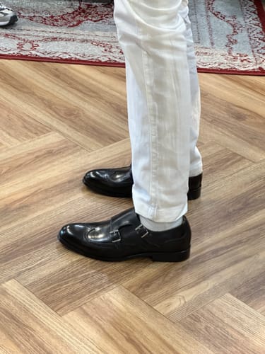 Customer photo review of Double Monk Strap Brogue Wingtip - Solid Black (Hand Painted Patina)