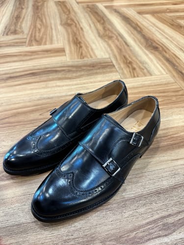 Customer photo review of Double Monk Strap Brogue Wingtip - Solid Black (Hand Painted Patina)