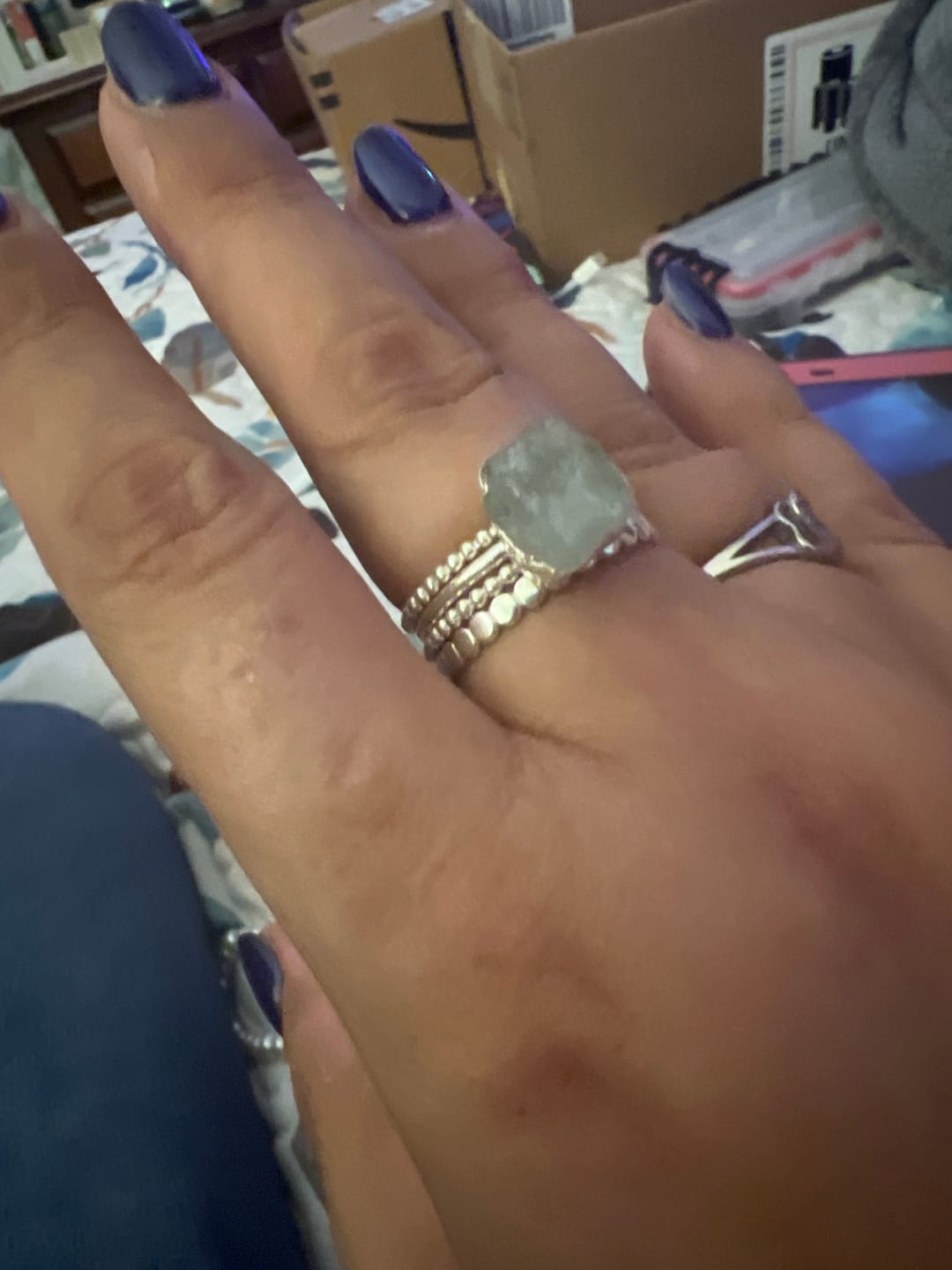 Customer photo review of Aquamarine Stacking Ring Set Sterling Silver