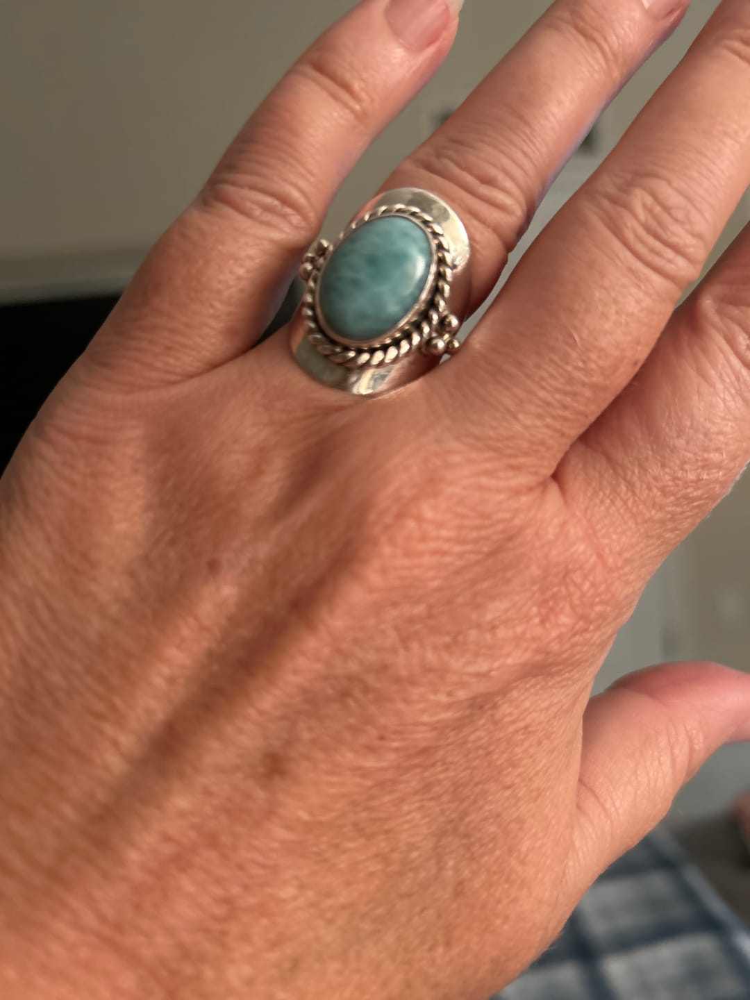 Customer photo review of Larimar Sterling Silver Boho Ring for Women