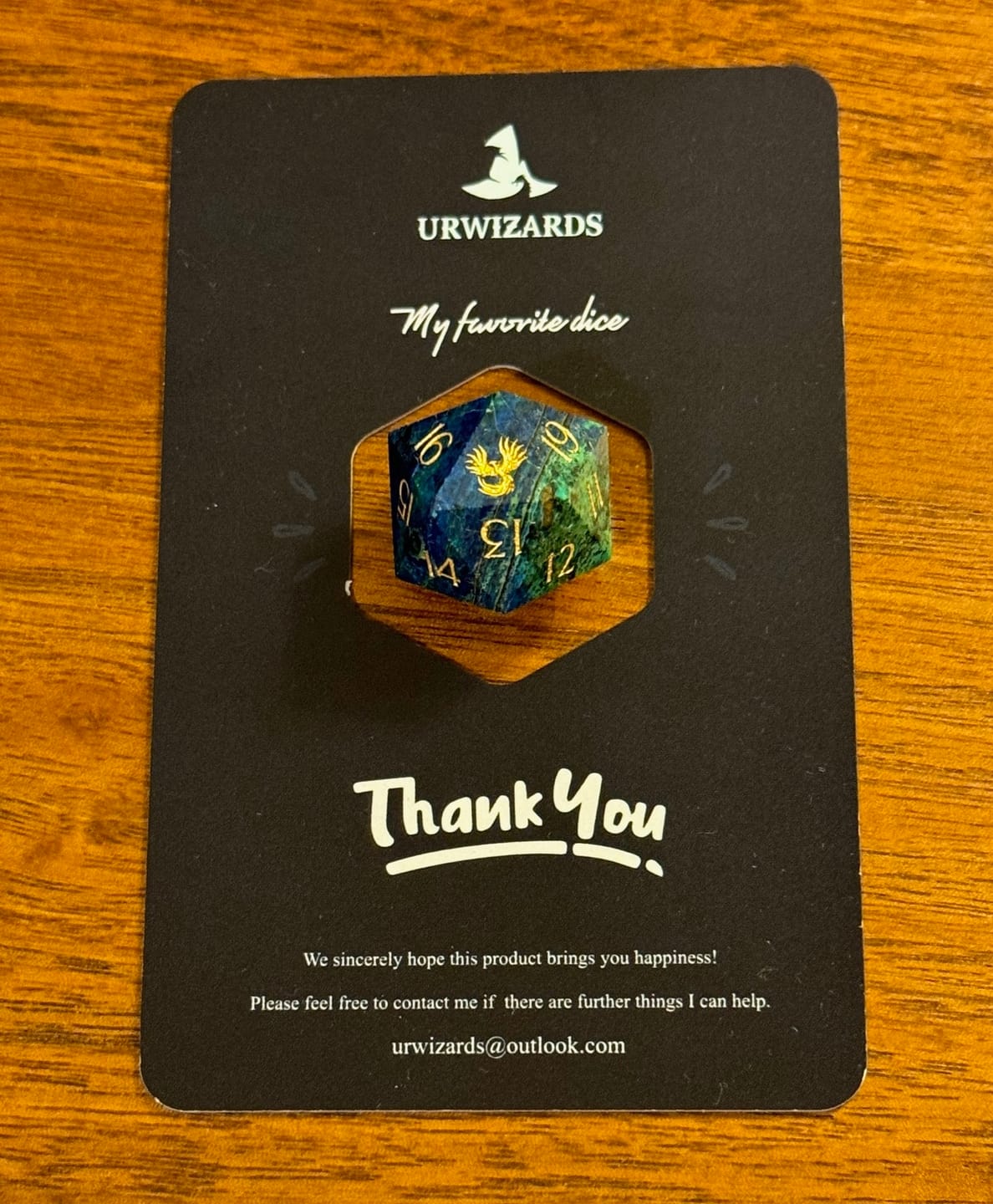 Customer photo review of URWizards D&D Azurite Engraved Dice Set(Limited edition)