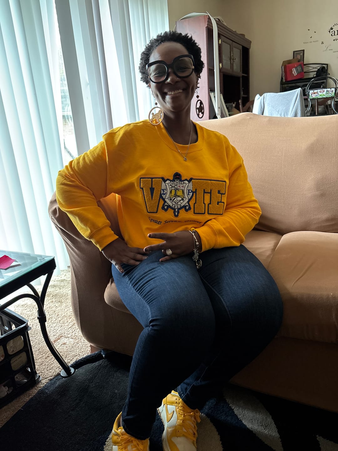 Customer photo review of SGRho VOTE Crewneck- Gold [Unisex]