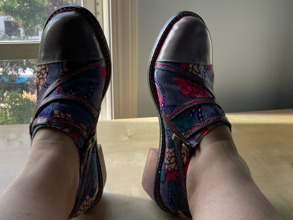 Customer photo review of Hand Painted Leather&Velvet Panels Flat Boots