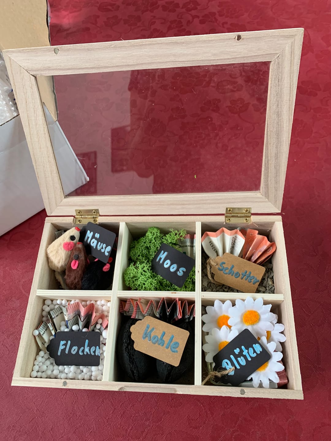 Customer photo review of Verpackung für Geldgeschenke - Schotter Schatulle mit 6 Fächern aus Paulownia Holz