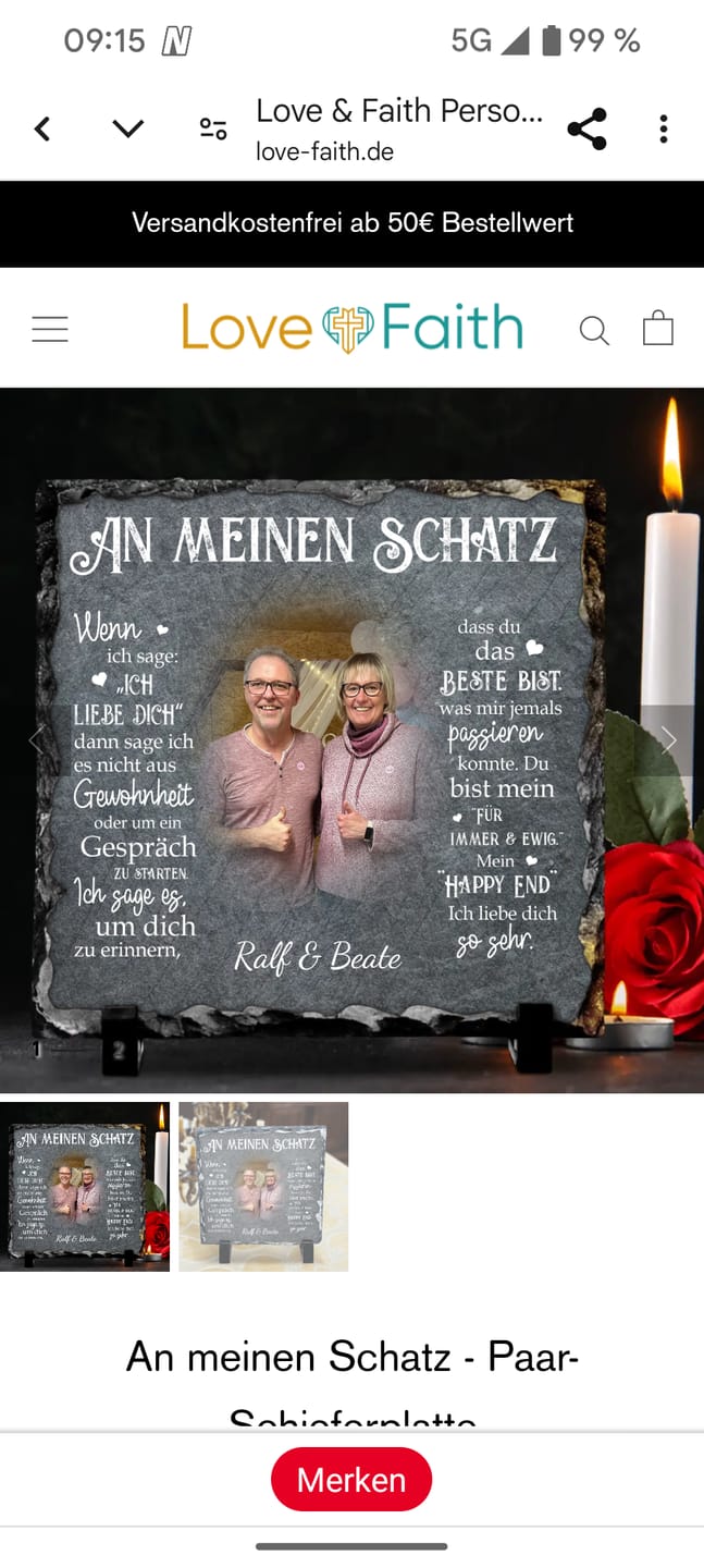 Customer photo review of An meinen Schatz - Paar-Schieferplatte