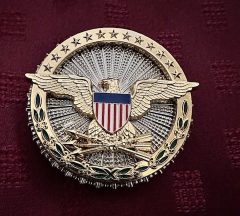 Customer photo review of US DOD Department of Defense Eagle Solid Copper Badge Replica Movie Props
