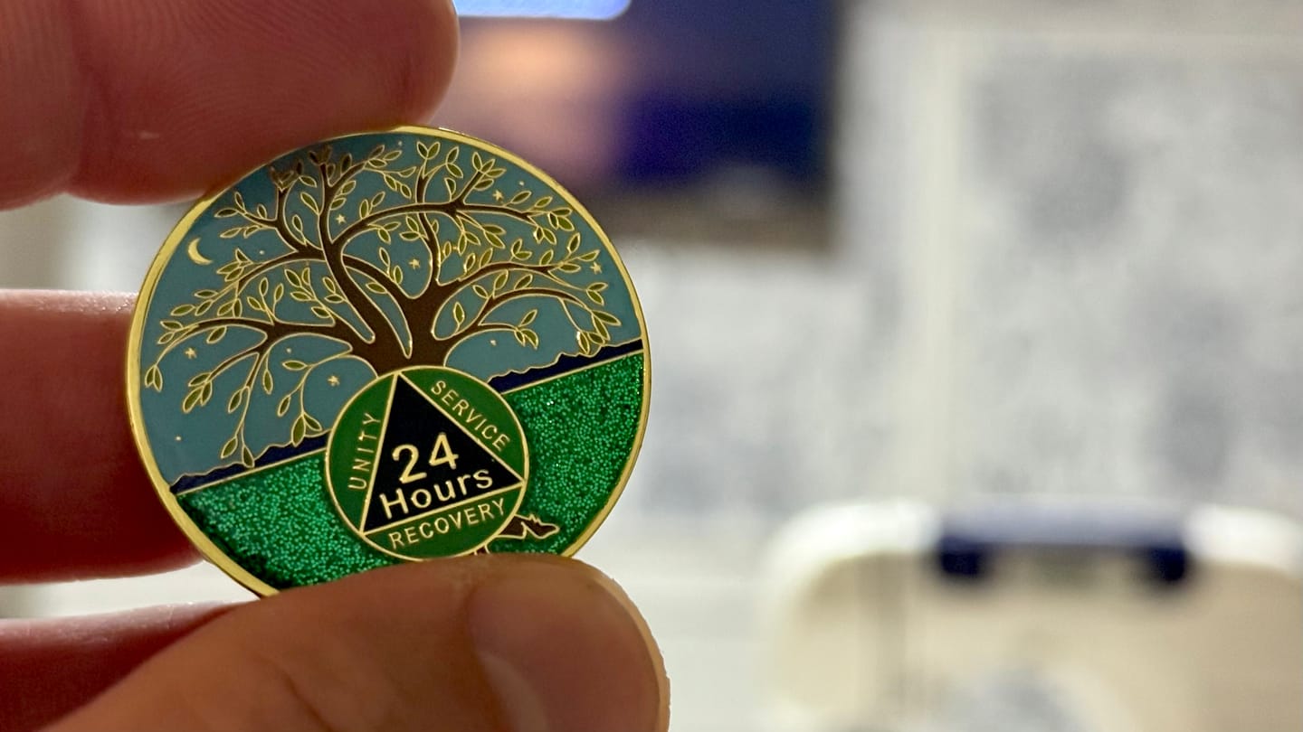 Customer photo review of 24 Hours Tree of Life Specialty AA Recovery Medallion - Tri-Plated 24 Hour Chip/Coin