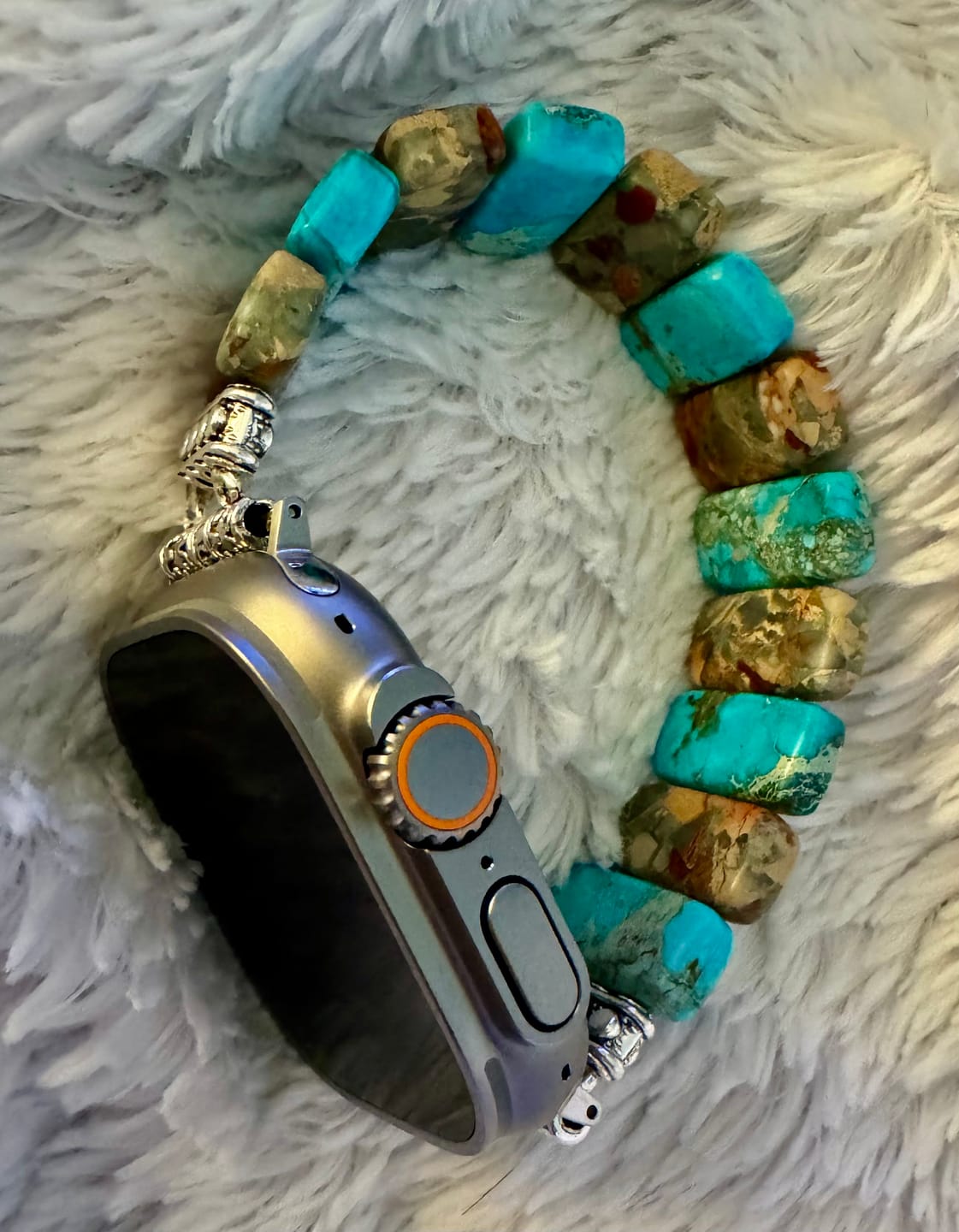 Customer photo review of Coastal Turquoise Stretch Apple Watch Strap