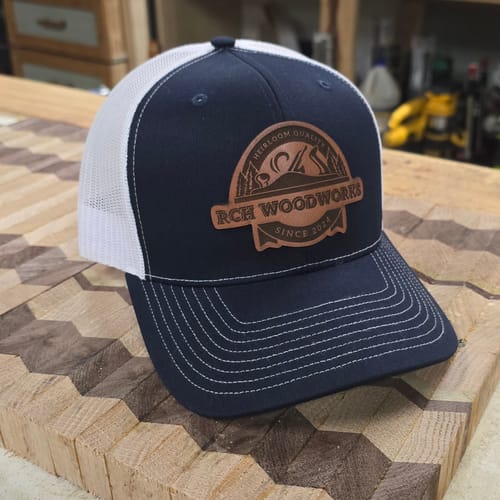 Customer photo review of Custom Leather Patch Trucker Hat - Richardson 112