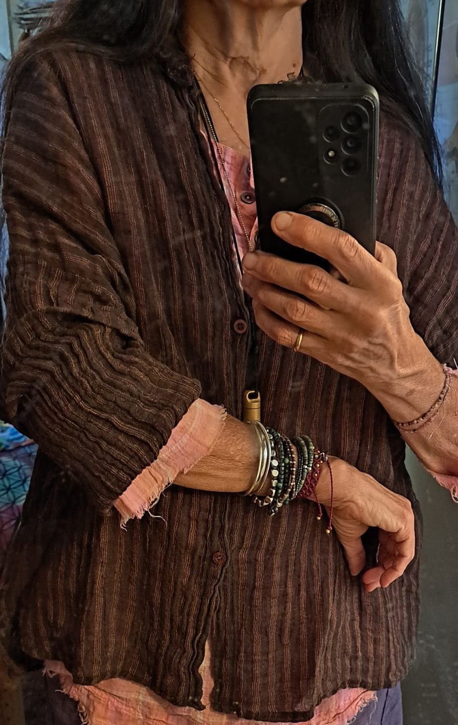 Customer photo review of Women Autumn Vintage Stripe Raw-edge Linen Shirt