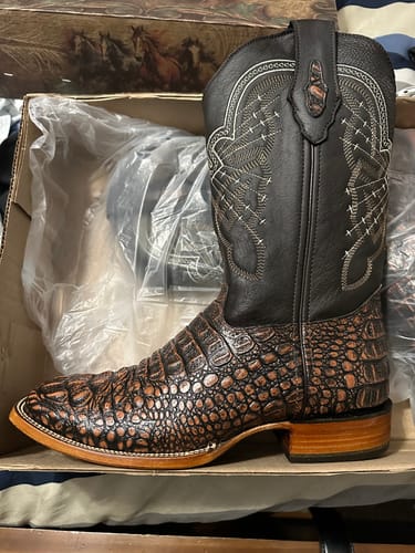 Customer photo review of Men’s Copper Caiman Neck Leather Boots-Square Toe