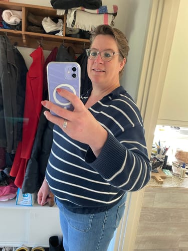 Customer photo review of Trui Ella Gestreept Donkerblauw