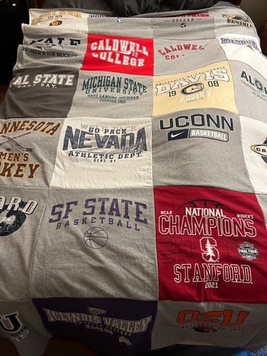 T-shirt quilt featuring san francisco state university basketball, university of connecticut basketball by Geri from CA