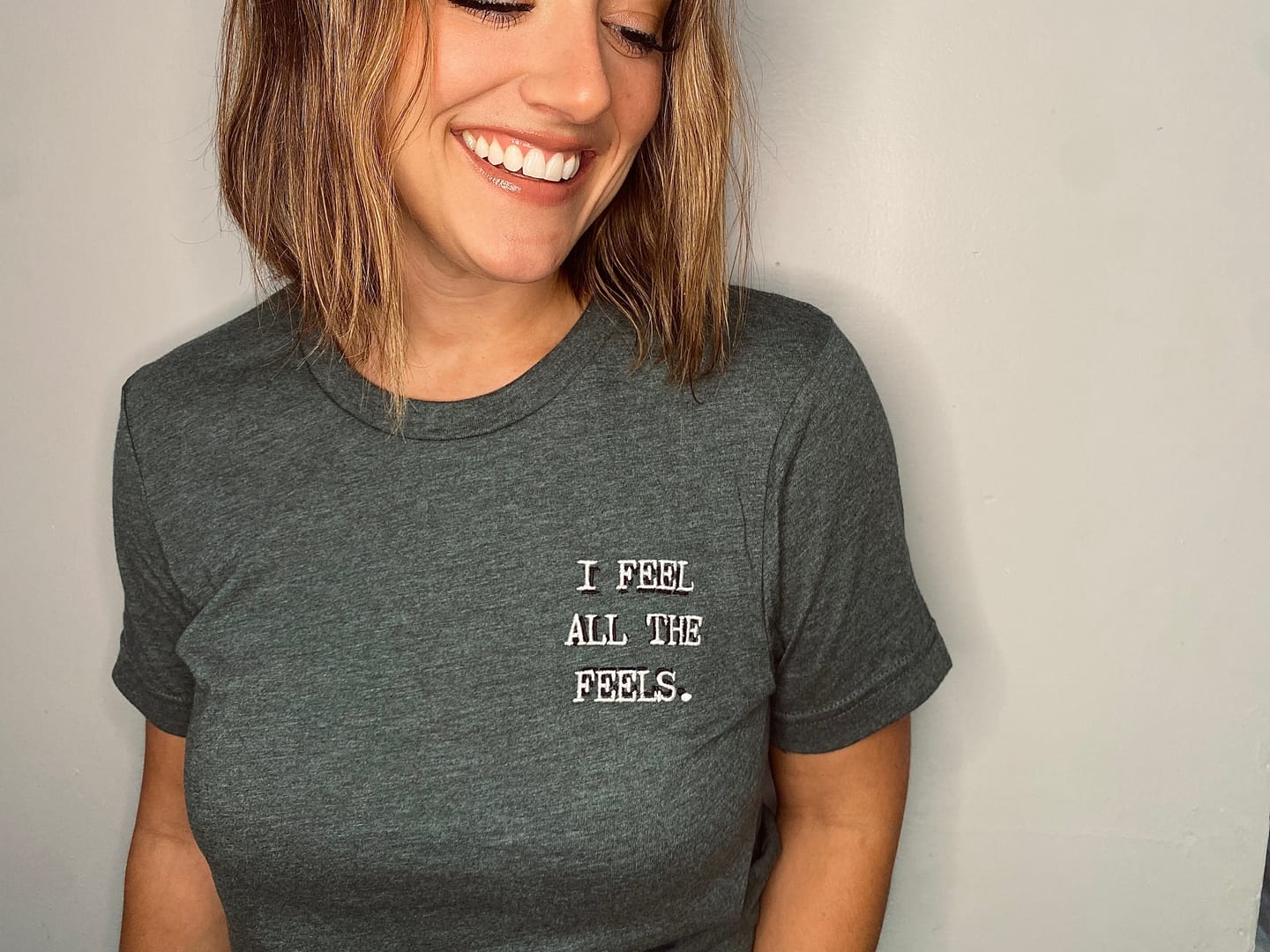 Customer photo review of I Feel All The Feels Embroidered T-Shirt